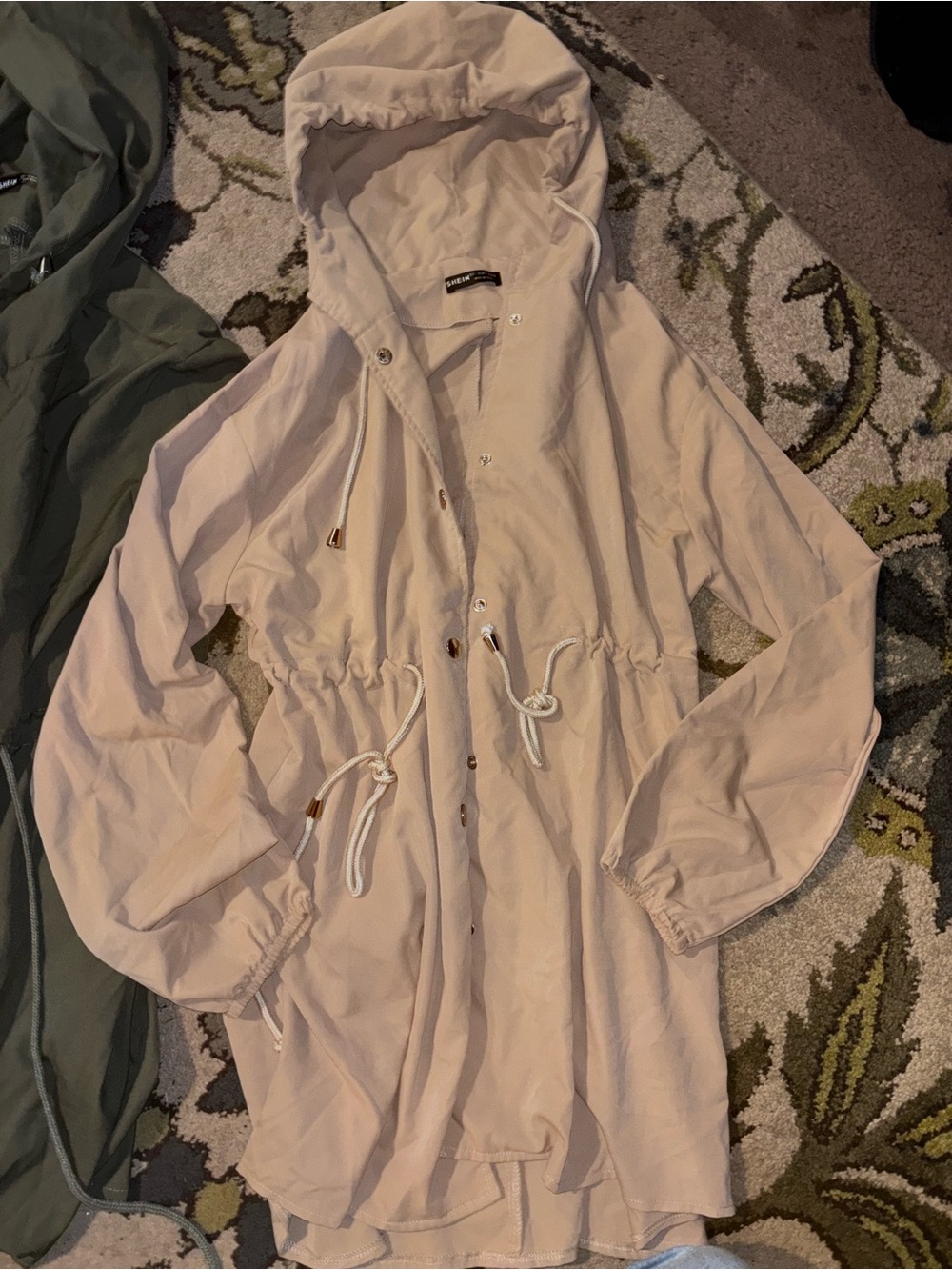 SHEIN Light Beige Hooded Drawstring Anorak Jacket